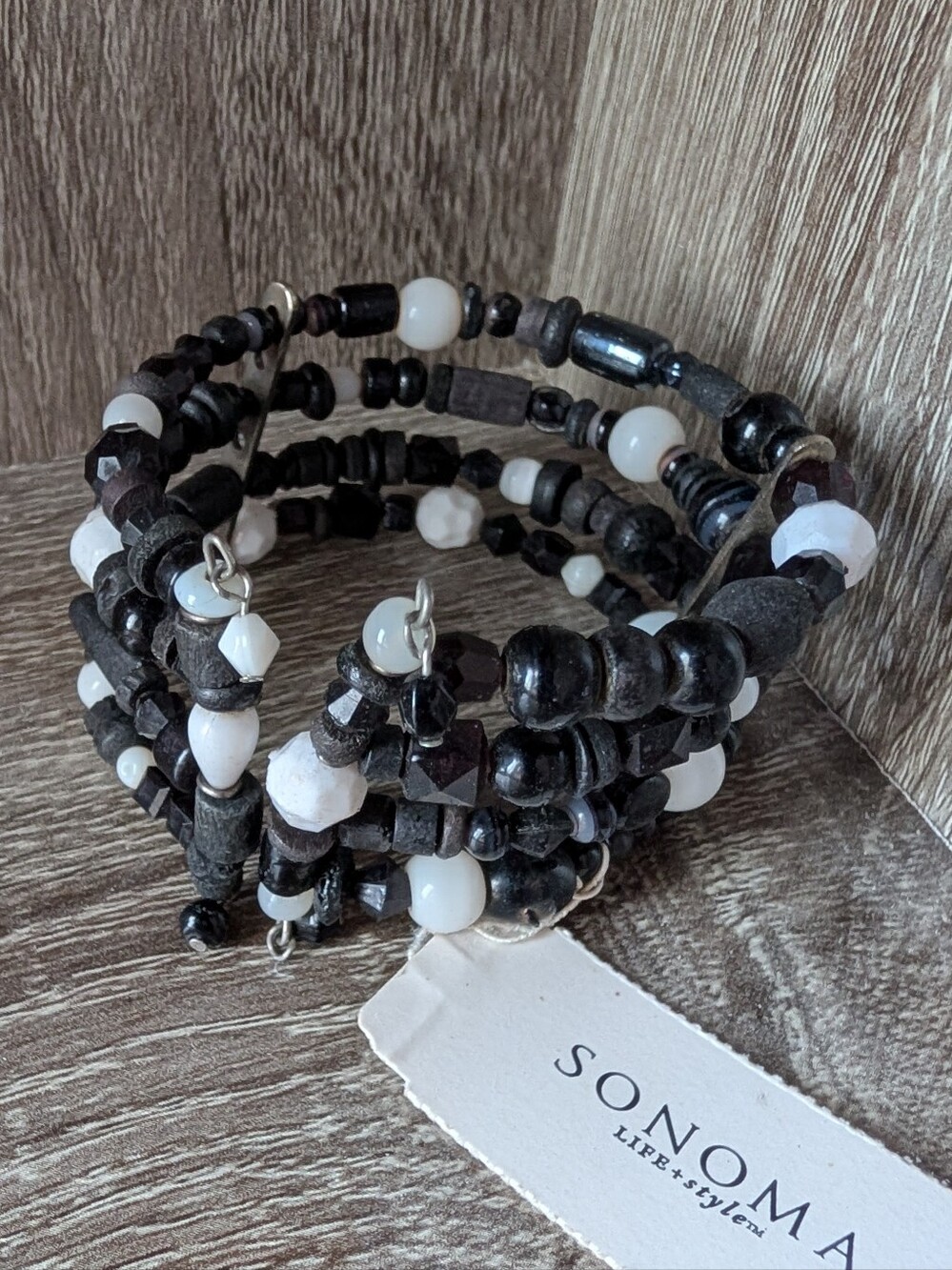 Sonoma Black and White Beaded Coil Bracelet Set